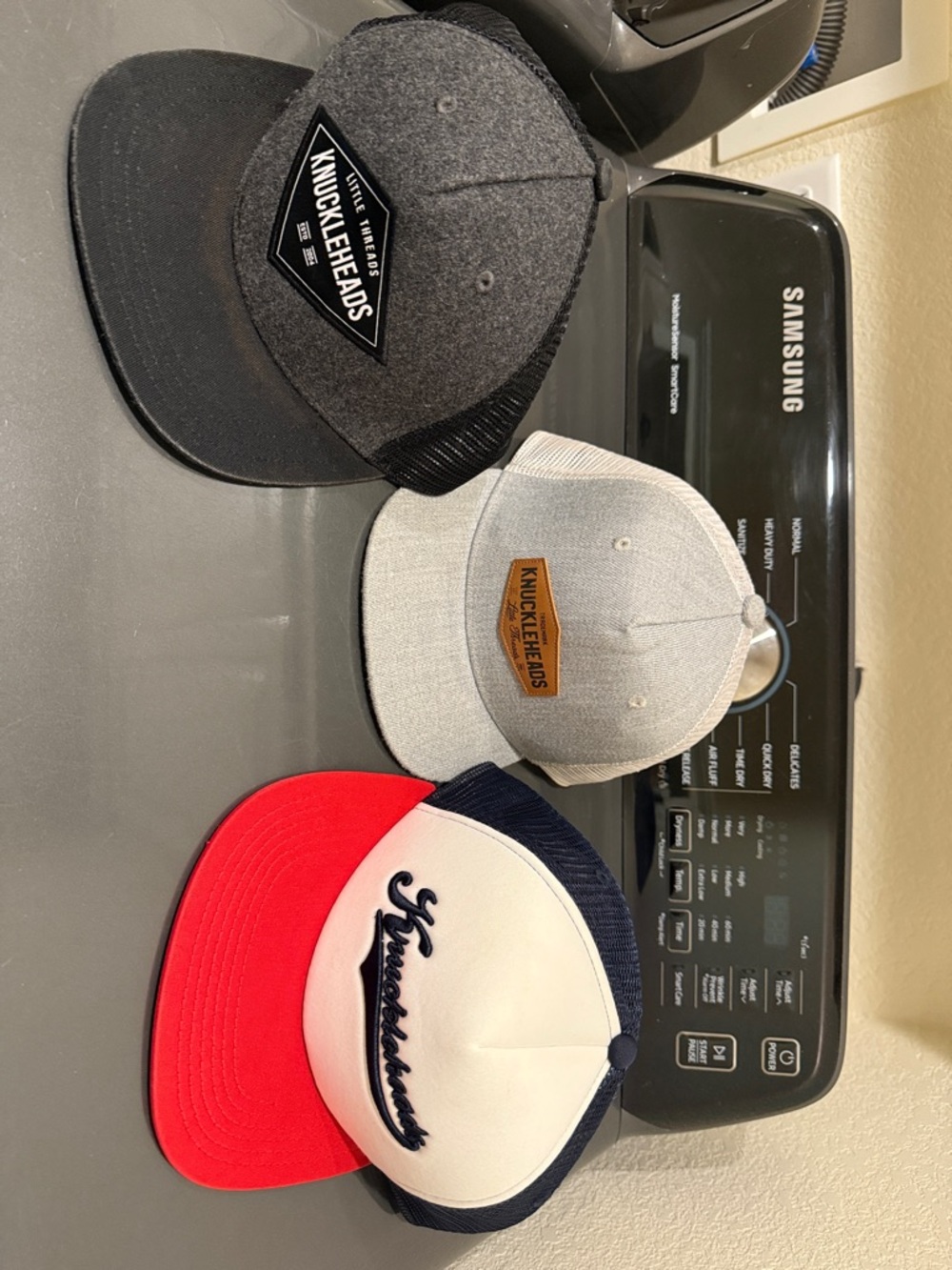 Knuckleheads Grey & Black Trucker Hat + Grey and Red Navy Mesh Caps
